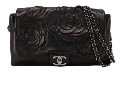 Camellia Flap, &pound;3,100, Handbags, Black, Lambskin Leather, Front view